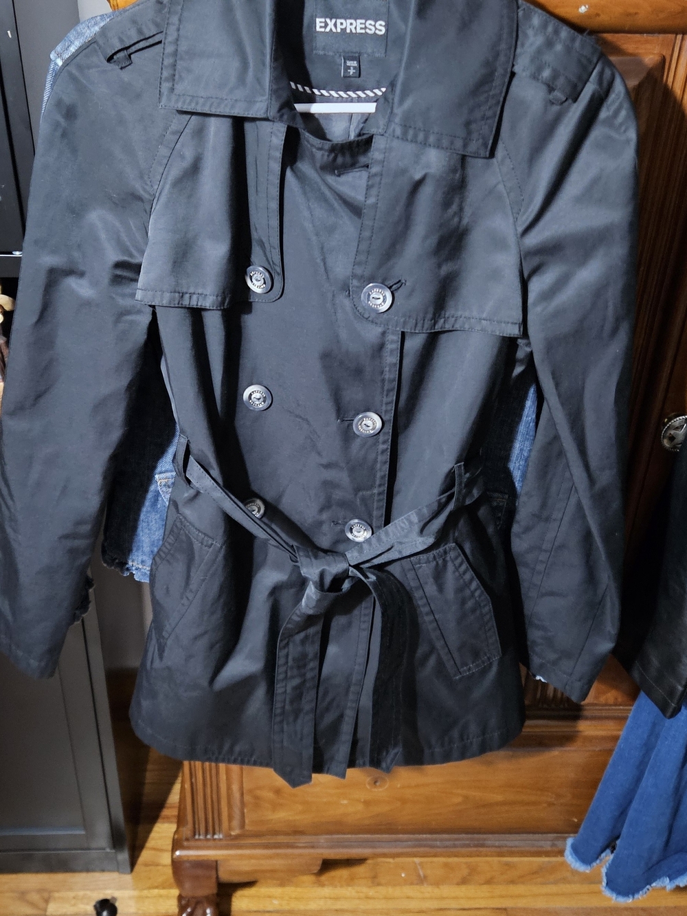 Express Black Double-Breasted Utility Trench with Belt